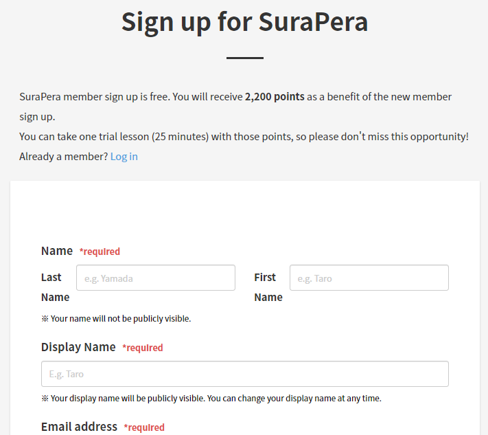 Sign up for SuraPera account